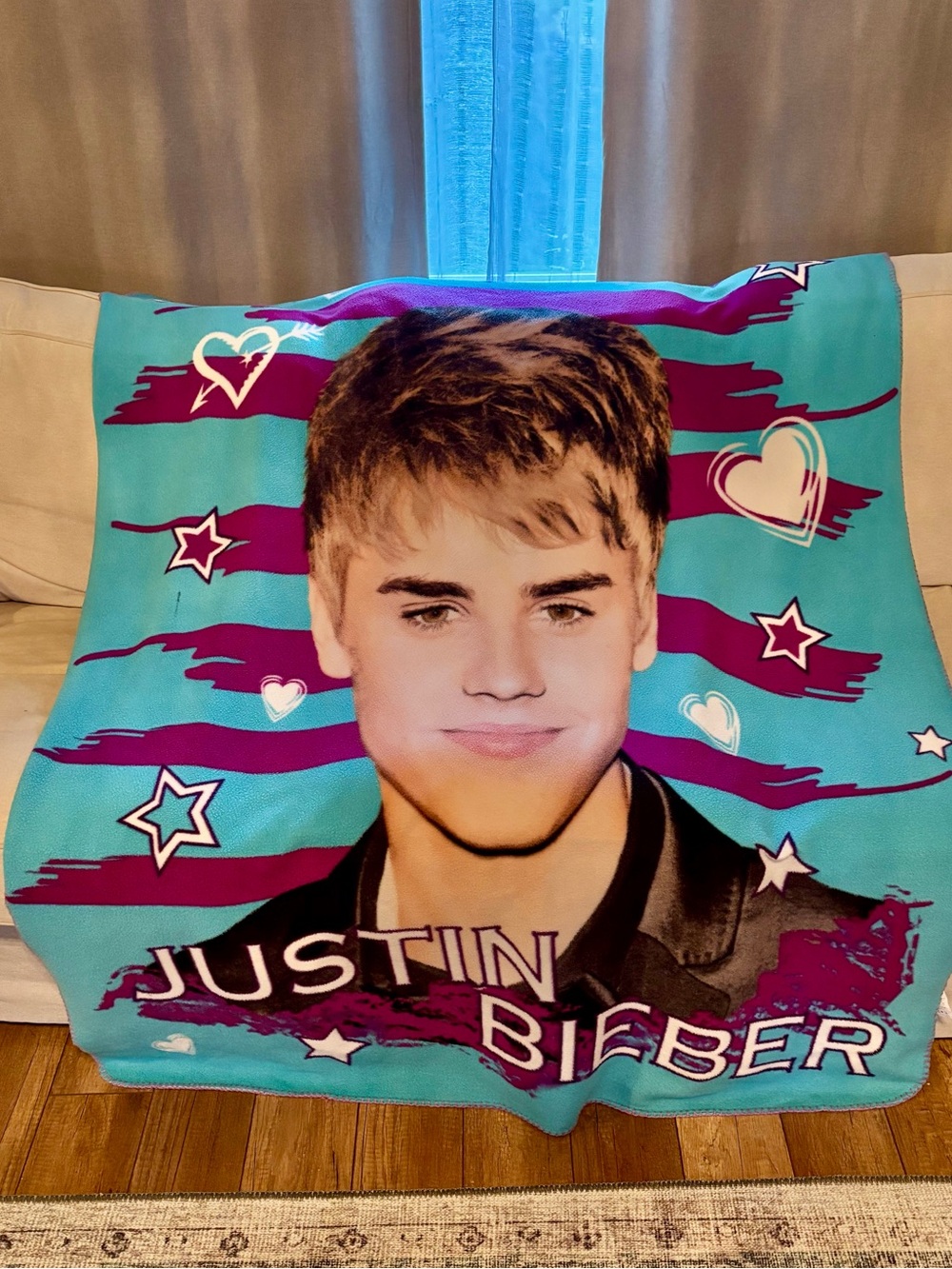 Justin Bieber Teal & Purple Blanket 2011